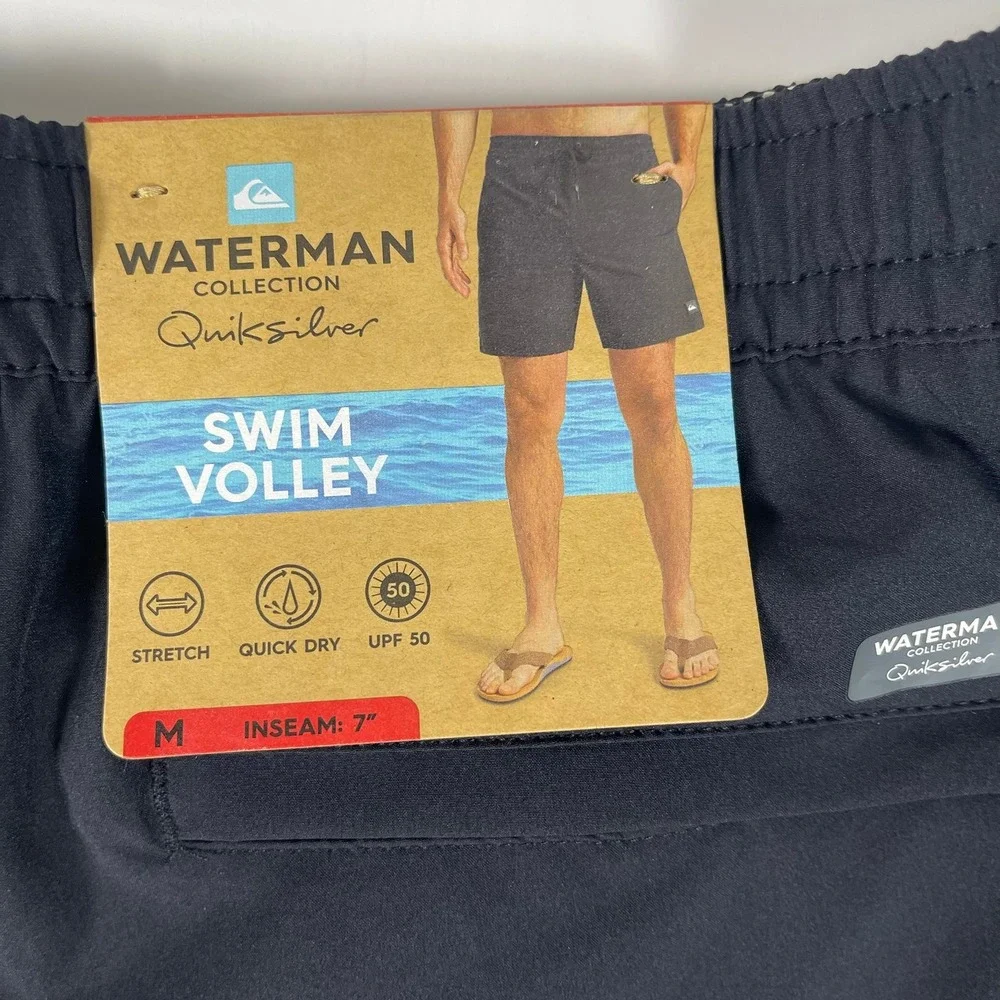 Quiksilver Waterman Collection Swim Volley Shorts Mens Medium Black 7 Inseam NEW